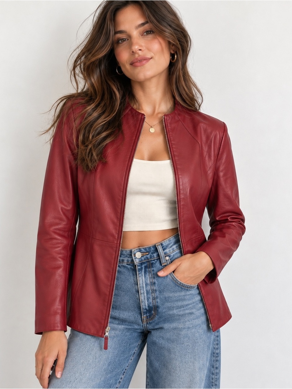Classiques Entier Burgundy Leather Jacket Size 8